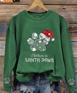 Womens Christmas Vintage I Believe In Santa Paws Printed Sweatshirt 3