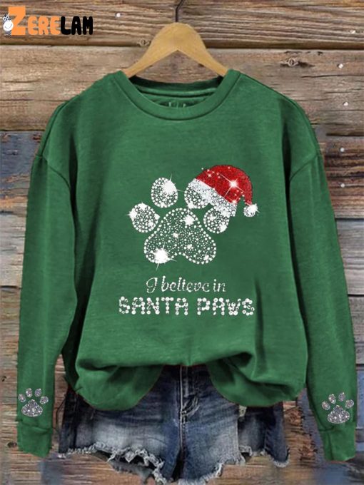 Women’s Christmas Vintage I Believe In Santa Paws Printed Sweatshirt