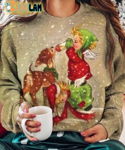 Women’s Funny Babies And Deer Winter Christmas Sweatshirt