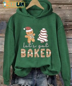 Women’s Gingerbread Christmas Lets Get Baked Print Hoodie