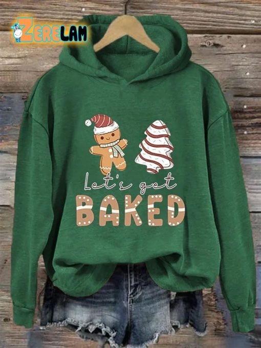 Women’s Gingerbread Christmas Lets Get Baked Print Hoodie