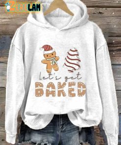 Womens Gingerbread Christmas Lets Get Baked Print Hoodie 2