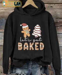 Womens Gingerbread Christmas Lets Get Baked Print Hoodie 3