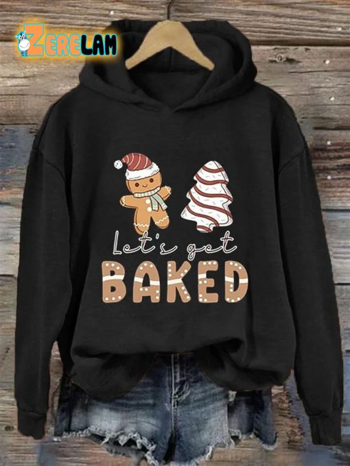 Women’s Gingerbread Christmas Lets Get Baked Print Hoodie