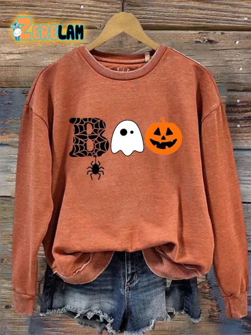 Women’s Halloween Boo Print Casual Sweatshirt