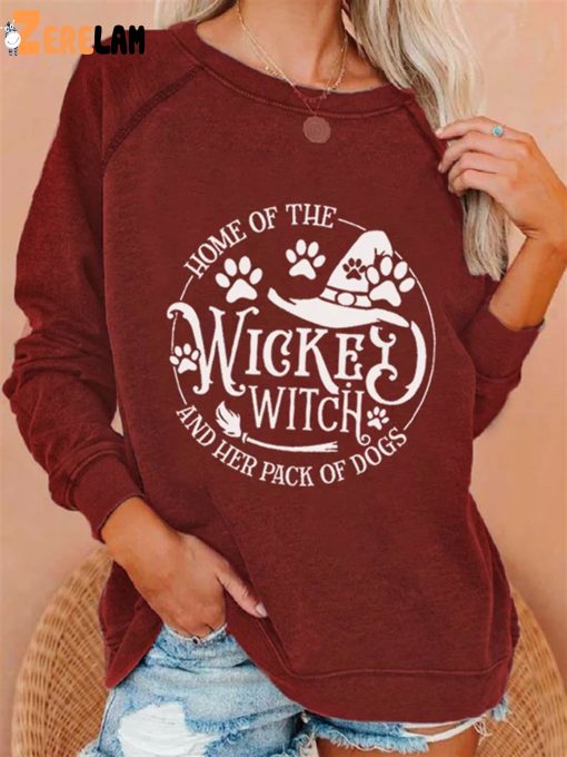 Women’s Halloween Home Of The Wicked Witch And Her Pack Of Dogs Printed Casual Sweatshirt