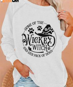 Womens Halloween Home Of The Wicked Witch And Her Pack Of Dogs Printed Casual Sweatshirt 3