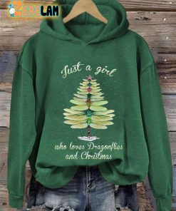 Women's Just A Girl Who Loves Dragonflies And Christmas Casual Hoodie 1