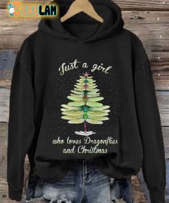Womens Just A Girl Who Loves Dragonflies And Christmas Casual Hoodie 2
