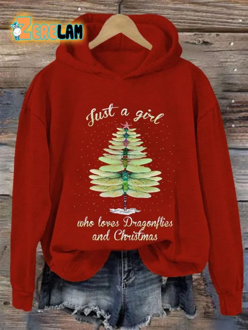 Women’s Just A Girl Who Loves Dragonflies And Christmas Casual Hoodie