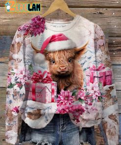 Women’s Pink Christmas Highland Cow Sweatshirt