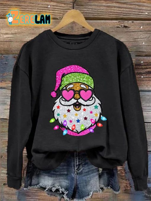 Women’s Shiny Santa Print Sweatshirt