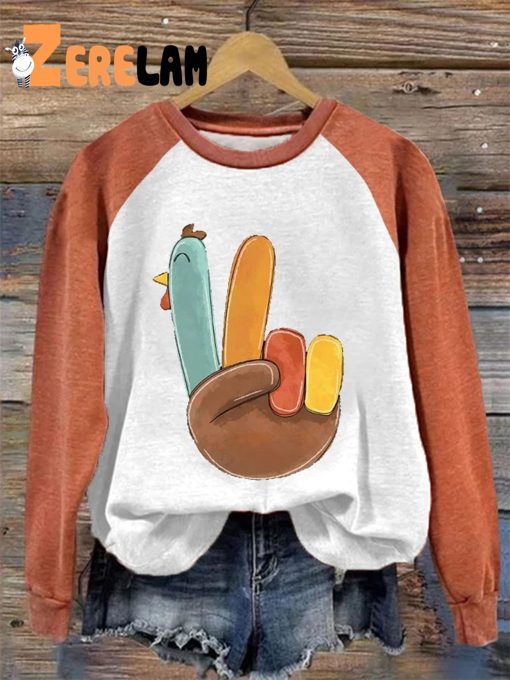 Women’s Thanksgiving Hand Gesture Yay Cute Turkey Sweatshirt