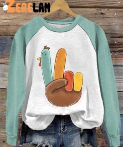 Womens Thanksgiving Hand Gesture Yay Cute Turkey Sweatshirt 2