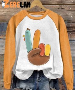 Womens Thanksgiving Hand Gesture Yay Cute Turkey Sweatshirt 3