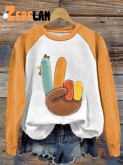 Women’s Thanksgiving Hand Gesture Yay Cute Turkey Sweatshirt