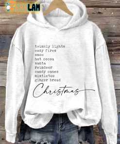 Women's Twinkly Lights Christmas List Print Hooded Sweatshirt 1