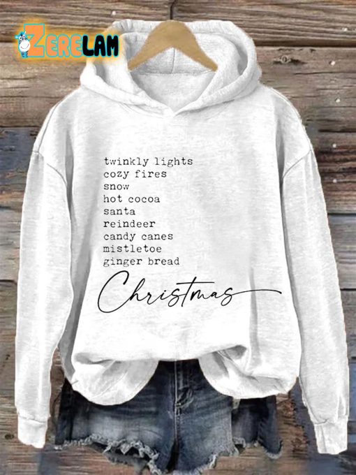 Women’s Twinkly Lights Christmas List Print Hooded Sweatshirt