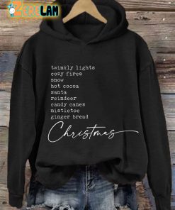 Womens Twinkly Lights Christmas List Print Hooded Sweatshirt 2