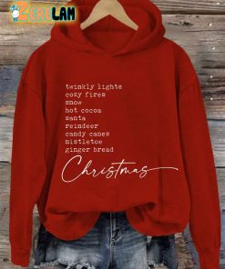 Womens Twinkly Lights Christmas List Print Hooded Sweatshirt 3