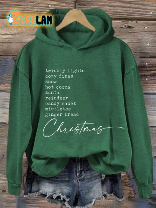 Women’s Twinkly Lights Christmas List Print Hooded Sweatshirt