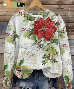 Women’s Vintage Holy Night Mistletoe Christmas Print Sweatshirt