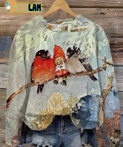 Women’s Winter Gnome And Bird Sweatshirt