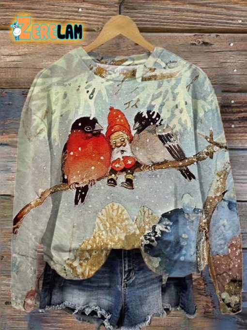 Women’s Winter Gnome And Bird Sweatshirt