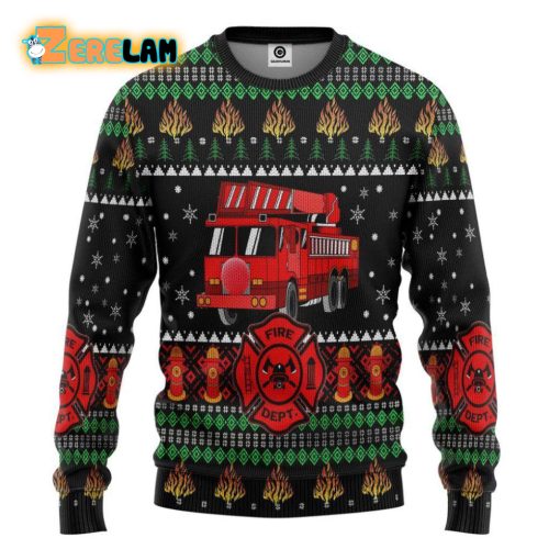 3d Firefighter Truck Christmas Ugly Sweater
