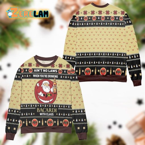 Aint No Laws When Youre Drinking Bacardi With Claus Ugly Sweater Black Yellow