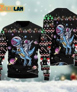 Astronauts Ride A T-rex In Space With The Planet Ugly Sweater