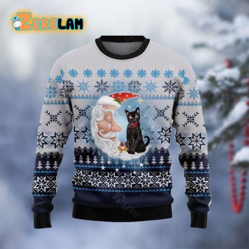 Black Cat Love Santa Moon Ugly Sweater