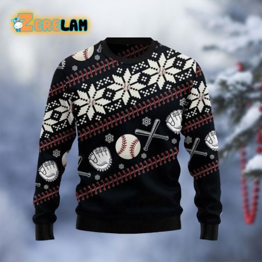 Baseball Christmas Black Ugly Sweater
