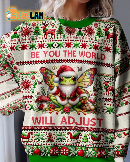Be You The World Will Adjust Frog Christmas Ugly Sweater