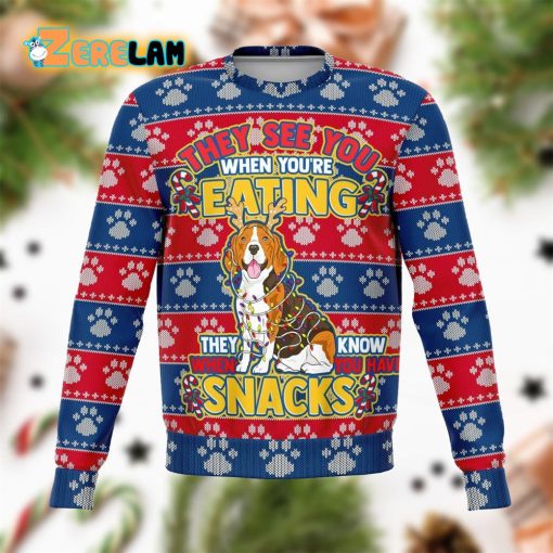 Beagle They Know When You Have Snacks Christmas Ugly Sweater