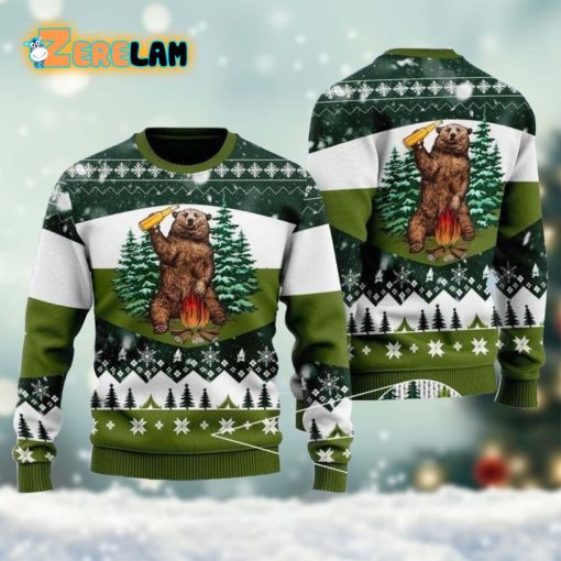 Bear Beer Campfire 3d Ugly Sweater
