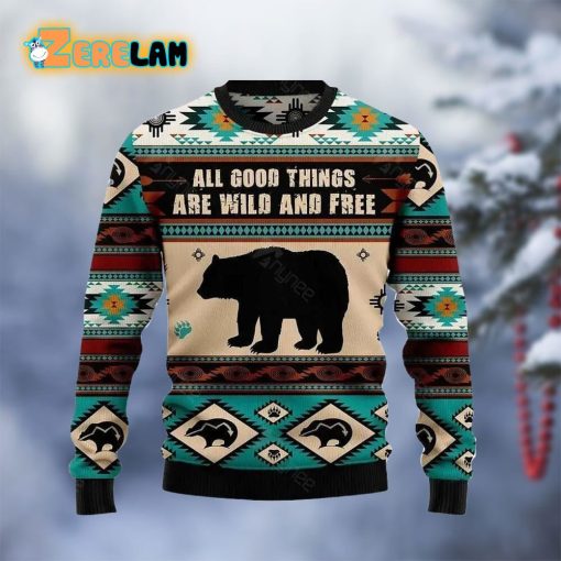 Bear Wild And Free Christmas Ugly Sweater