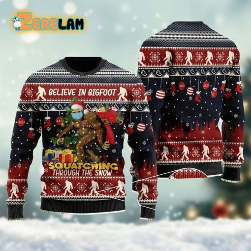 Believe In Bigfoot Christmas Ugly Sweater
