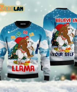 Bigfoot Riding Llama Christmas Ugly Sweater