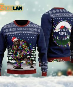 Bigfoot Santa Christmas Tree Lights Hate People Christmas Ugly Sweater