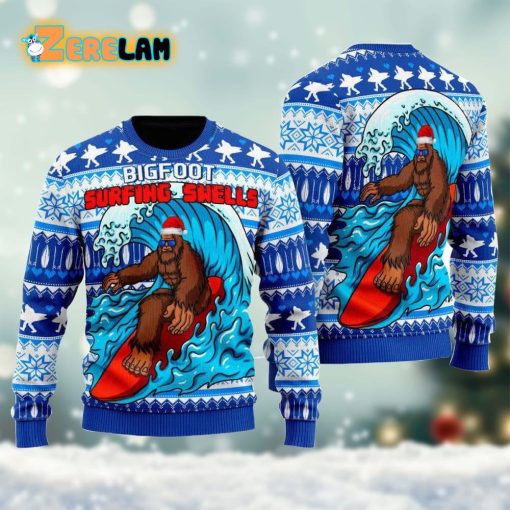 Bigfoot Surfing Swells Christmas Ugly Sweater