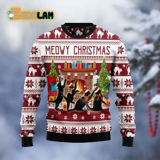 Black Cat Christmas Dancing Funny Ugly Sweater