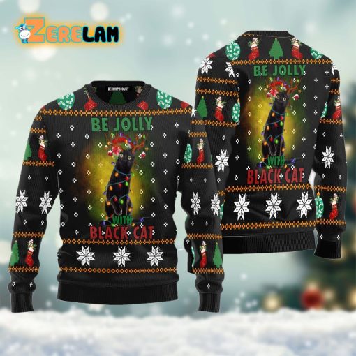 Black Cat Christmas Light Ugly Sweater