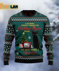 Black Cat Christmas Movie Ugly Sweater