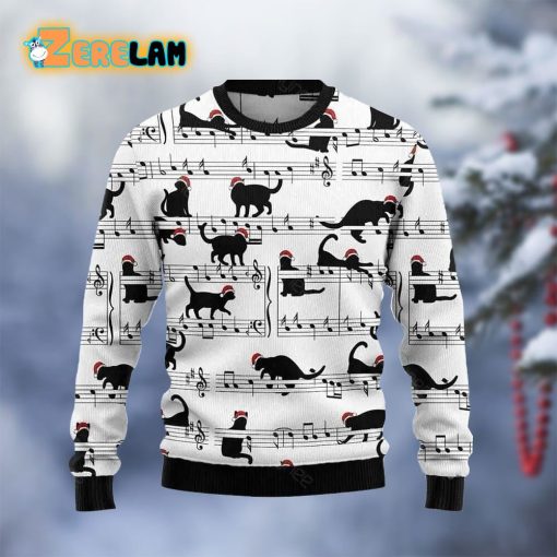 Black Cat Christmas Music Ugly Sweater
