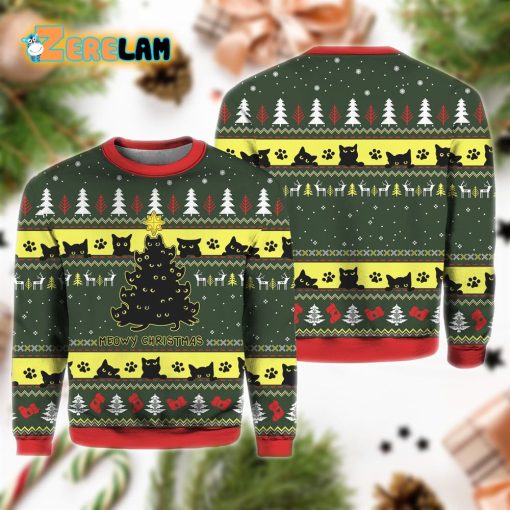 Black Cat Christmas Tree Christmas Ugly Sweater
