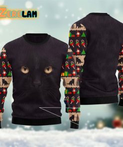 Black Cat Cute Face Christmas Ugly Sweater