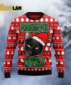 Black Cat Dashing Through The No Christmas Ugly Sweater