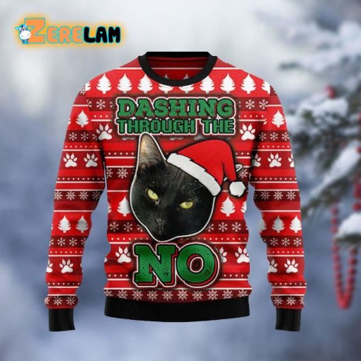 Black Cat Dashing Through The No Christmas Ugly Sweater