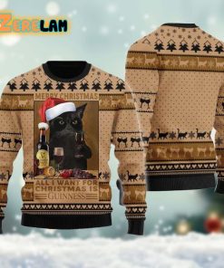 Black Cat Drinking Guinness Beer Ugly Sweater